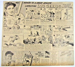 journal de baseball vintage 1937 LOU GEHRIG annonce imprimée