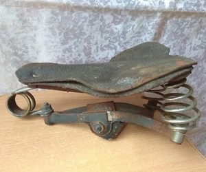 RARE Vintage Car Original leather Bicycle saddle retro antique part old - Picture 1 of 8