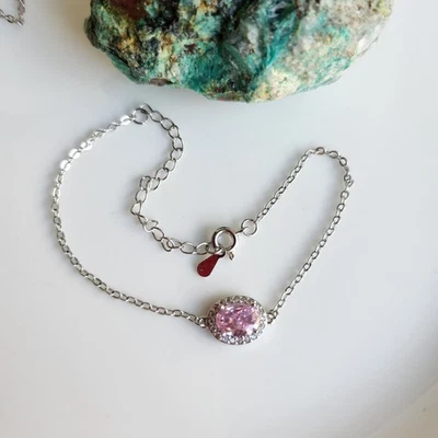 Pulseira oval 5,9x8mm turmalina rosa fecho seguro 8" banhada a ouro branco 14k - Imagem 1 de 3