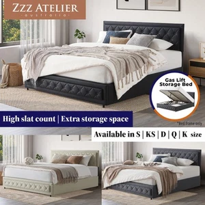 *NEW Zzz Atelier VIENNA GAS LIFT with Storage Bed Frame Queen King Double Single - Picture 1 of 77