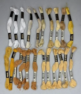 LOT of 22 Skeins DMC 25 Embroidery Floss 100% Cotton - Yellow / Tan / White - Picture 1 of 12
