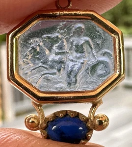 Tagliamonte Italia Cammeo Argento Sterling 925 Vetro Veneziano Ciondolo Blu Oro - Foto 1 di 8