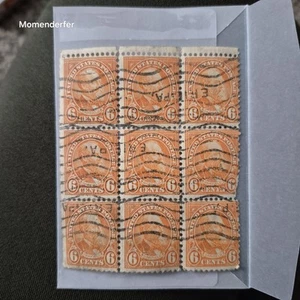 9 Block Of 6c Orange Garfield Stamps With Selvage Attached Stamp - Picture 1 of 8