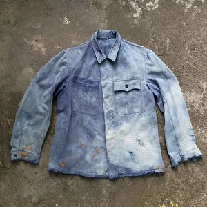 Vintage 60s Swiss Army Work Chore Paint Distressed Salt Pepper Repared Jacket - Bild 1 von 12