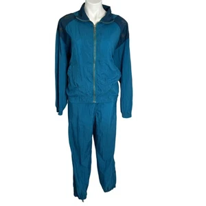 VTG Y2K Puma Tracksuit Womens L Nylon Jacket Pant Set Blue Retro Zip Up Hip Hop - Picture 1 of 18