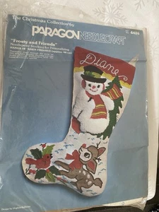 Frosty&Friends Needlepoint Christmas Stocking Kit Rudolph Paragon Opened Started - Picture 1 of 3