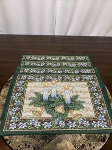 Set Of 4 Christmas Tapestry Placemats Candles Bells Happy Holidays Joy Peace - Picture 1 of 17