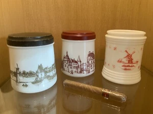 3 x Vintage Valkenswaard Holland White Milk Glass Opaline Storage Jars 1960's - Picture 1 of 15