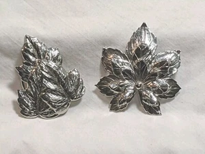Jeri-Lou Scarf Pin & Sarah Coventry Brooch Silver Tone Engraved Leaf Leaves MCM - Picture 1 of 9