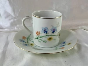 Vintage Lefton Espresso Cup and Saucer. Porcelain. White. Multi color Flowers - Picture 1 of 6