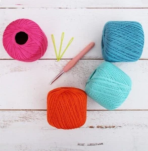 100% Pure Cotton Crochet Thread Set- Size 10 - Electric Pop Colors - 4 50g Balls - Picture 1 of 12