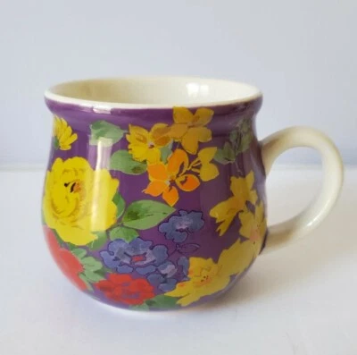 The Pioneer Woman Purple floral Pot Belly Garden Meadow Flower Mug RARE - Image 1 of 4