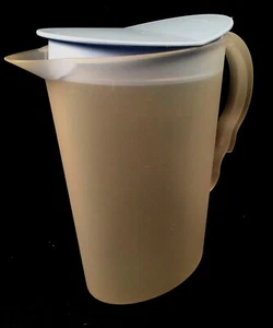 Tupperware 2 L Beverage Pitcher Sheer w/blue rock top Impessions slim line oval - Picture 1 of 5