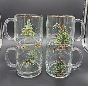 Set 4 Bicchieri Tazzine Caffè Spode Albero di Natale Manico Piccolo Trasparente - Foto 1 di 6