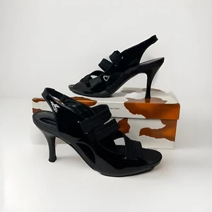 Donald Pliner Arden Pump Heels Women's 7M Black Patent Leather Strappy Slingback - Picture 1 of 9