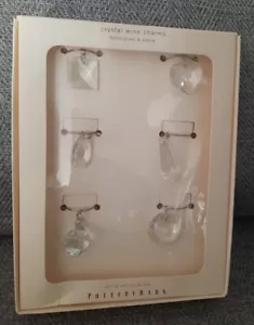 Pottery Barn Crystal Wine Charms Set of 6 Pendant Multi Shape Holidays Brand New - Picture 1 of 6
