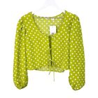 NEW Levi&#39;s Embry Tie Front Shirt Green Floral Puff Balloon Sleeve Blouse Large