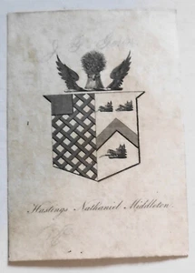 Hastings Nathaniel Middleton - Armorial Bookplate - circa 1800 - Picture 1 of 2