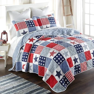 Donna Sharp Star & Stripe Country Americana Cotton Queen Quilt Set Plaid Bedding - Picture 1 of 6