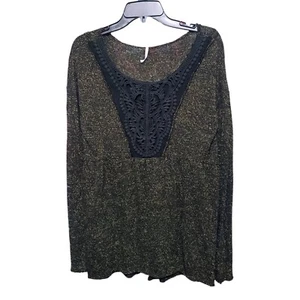 Free People Gold Glitter Black Raw Hem Fit & Flare Blouse Top Women's Size Small - Picture 1 of 8