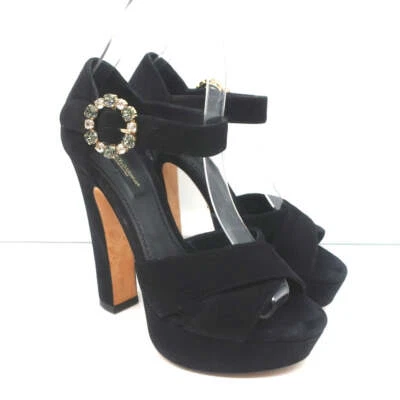 Sandalias de plataforma Dolce & Gabbana con hebilla de cristal negras de gamuza entrecruzada talla 36 Foto 1 de 4