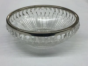 VINTAGE CRYSTAL BOWL WITH SILVER PLATED RIM CUT CRYSTAL 9" wide, 3" deep ENGLAND - Picture 1 of 6