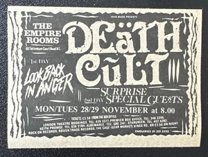DEATH CULT - EMPIRE ROOMS 1983 VINTAGE SMALL GIG ADVERT 2X3" - Picture 1 of 1