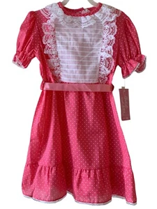 Vtg NOS 70s 1970s Little Girls 6X Pink Polka Dot Ruffle Lace trim dress NEW NWT - Picture 1 of 7