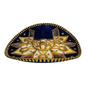 Salazar Yepez Charro Sombrero Hut Blau Samt Gold Stickerei Medium - Bild 1 von 10