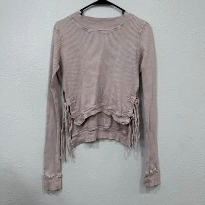 Top térmico Free People FP ONE malva tejido gofre recortado con cordones flecos S Foto 1 de 4