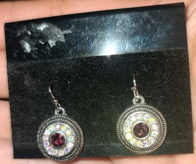 Lia Sophia Silver Hang Earrings Amethyst Center Stone & multi-color accent stone - Image 1 of 4