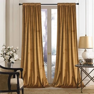 Mustard Velvet Curtains Room Darkening for Living Room - Light Blocking Velve... - Picture 1 of 9
