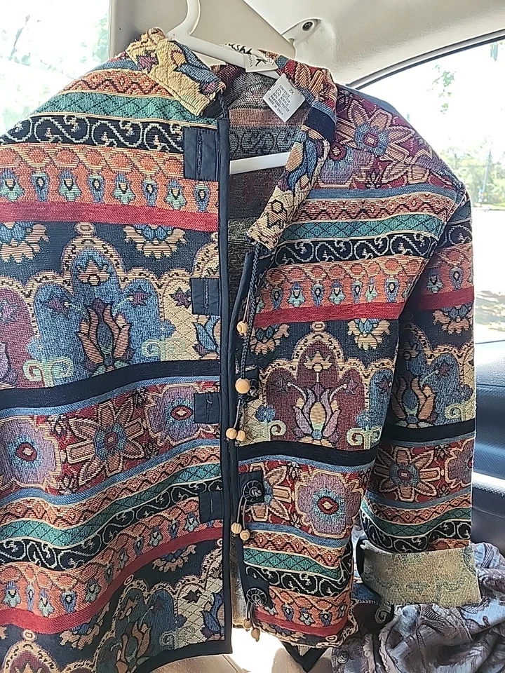 Chaqueta bohemia multicolor Flashback para mujer talla 2x. Tapiz Foto 1 de 4