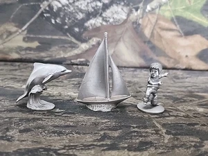 Vtg Pewter Miniature Lot Charisma Boy Dolphin & Bee-line Sail Boat H - Picture 1 of 13