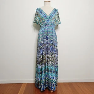 Ruby Yaya Amalfi Maxi Dress Vibrant Print Beaded Details Drawstring Size S. - Picture 1 of 12