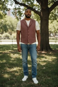 Men’s Paul Fredrick Wool Silk Linen Vest Maroon Paisley Inside Size 42 NWOT - Picture 1 of 9