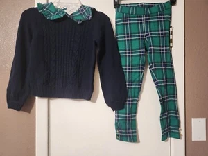 NWT Girl's Janie and Jack Holiday Outfit, Navy and Green, size 7/8 - Picture 1 of 8