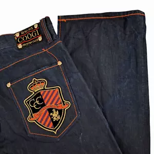 Coogi Vtg Y2k Jeans Mens 36x33" Blue Baggy Wide Leg Embroidered Crest Spellout - Picture 1 of 24