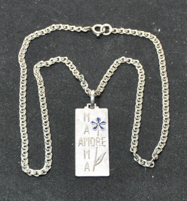 Collana donna ciondolo piastrina Argento 925 scritta Amore Mamma  - Immagine 1 di 4