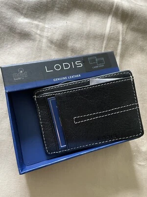 Estuche para tarjetas LODIS RFID de cuero genuino negro o marrón NUEVO Foto 1 de 4