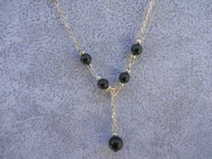 vtg 925 Black Onyx 6mm Stone Y Necklace 20"L - Picture 1 of 3