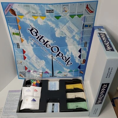 BibleOpoly Game Family Bible Themed Monopoly Board Game Parts Used Fun  - Image 1 of 4