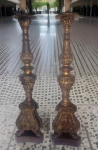 ANTIQUE LAMPS ITALIAN BAROQUE GILT CANDLE CONVERSION NEEDS RESTORATION PAIR - Picture 1 of 13