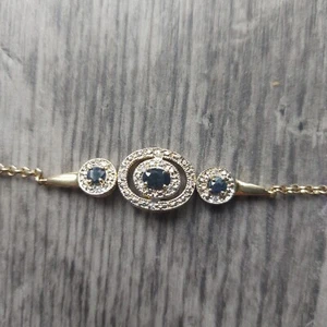 Gold Tone Dimante Black Sparkle Bracelet Chain Dainty Party Gift Birthday - Picture 1 of 23