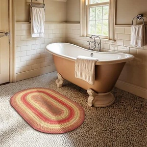 Homespice 20x30” Red Oval Braided Rug. Cider Barn Red Jute Oval Rug. Uses- - Picture 1 of 9