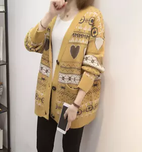 Women Long Sleeve Open Front Knit Cardigan Sweater Button Down Outwear Top - Picture 1 of 6