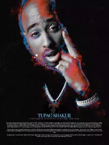 Tupac Shakur Poster Color Art Print w/ Bio African American Rap Rapper Hip Hop - Picture 1 of 3