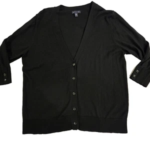 Gap 3/4 Sleeve Lightweight Black V Neck 100% Cotton Cardigan Women's Size Large - Picture 1 of 12