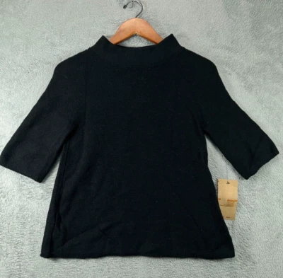 NWT Womens Tops Small Spring Mercer Black Wool Blend High Mock Neck Button Back - Image 1 of 4