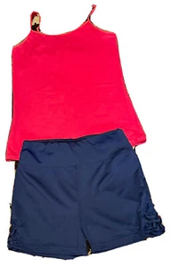Justice Girl's Size 14 Red Cami & Navy Blue Compression Shorts - Picture 1 of 2